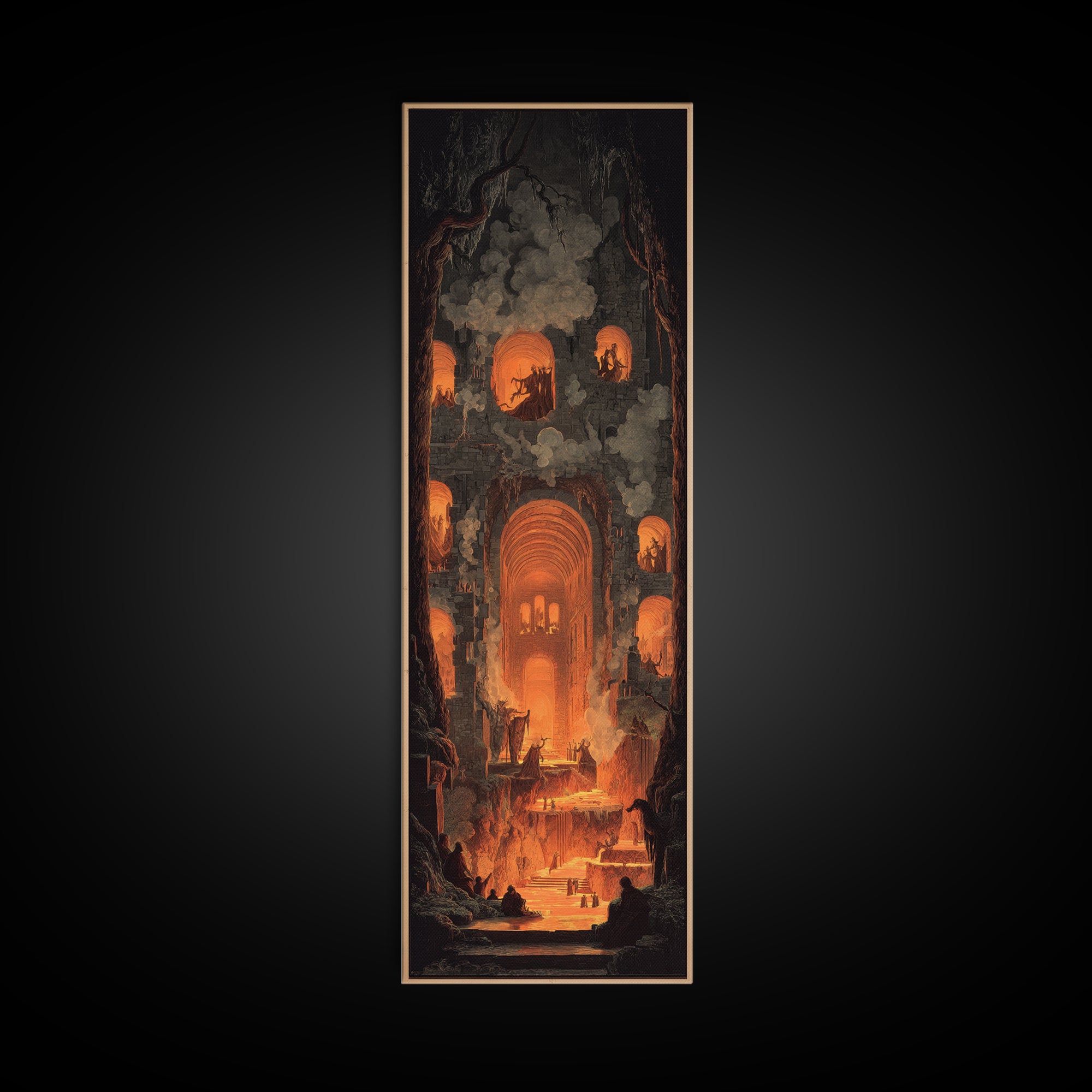The Candlelit Crypt, Apocalyptic Romantic Art, Tall Narrow Wall Art, Macabre Wall Art, Framed Canvas Print, Halloween Wall Art