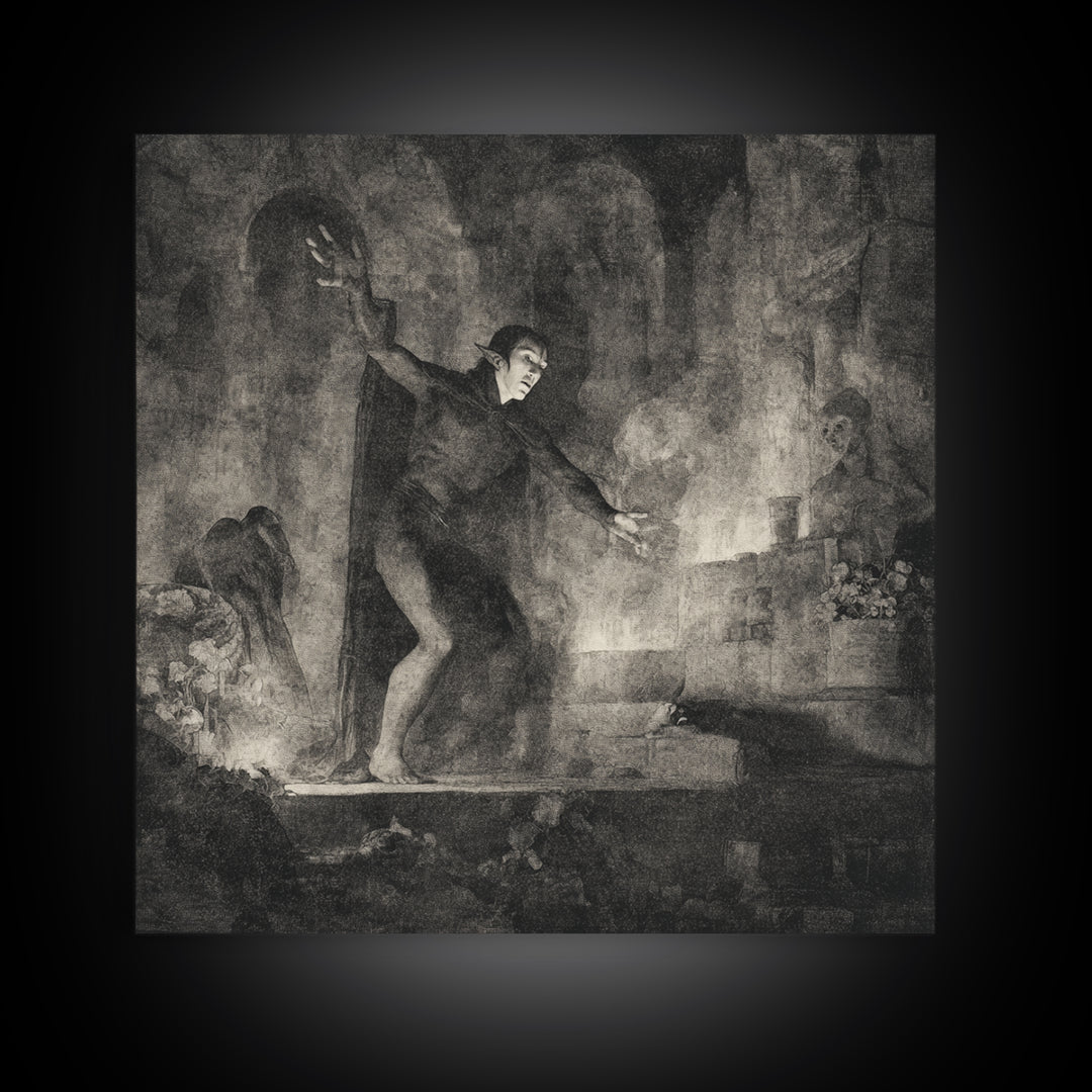 The Candlelit Crypt, Symbolist Dream Art, Square Wall Art, Macabre Wall Art, Framed Canvas Print, Halloween Wall Art, Halloween Decor