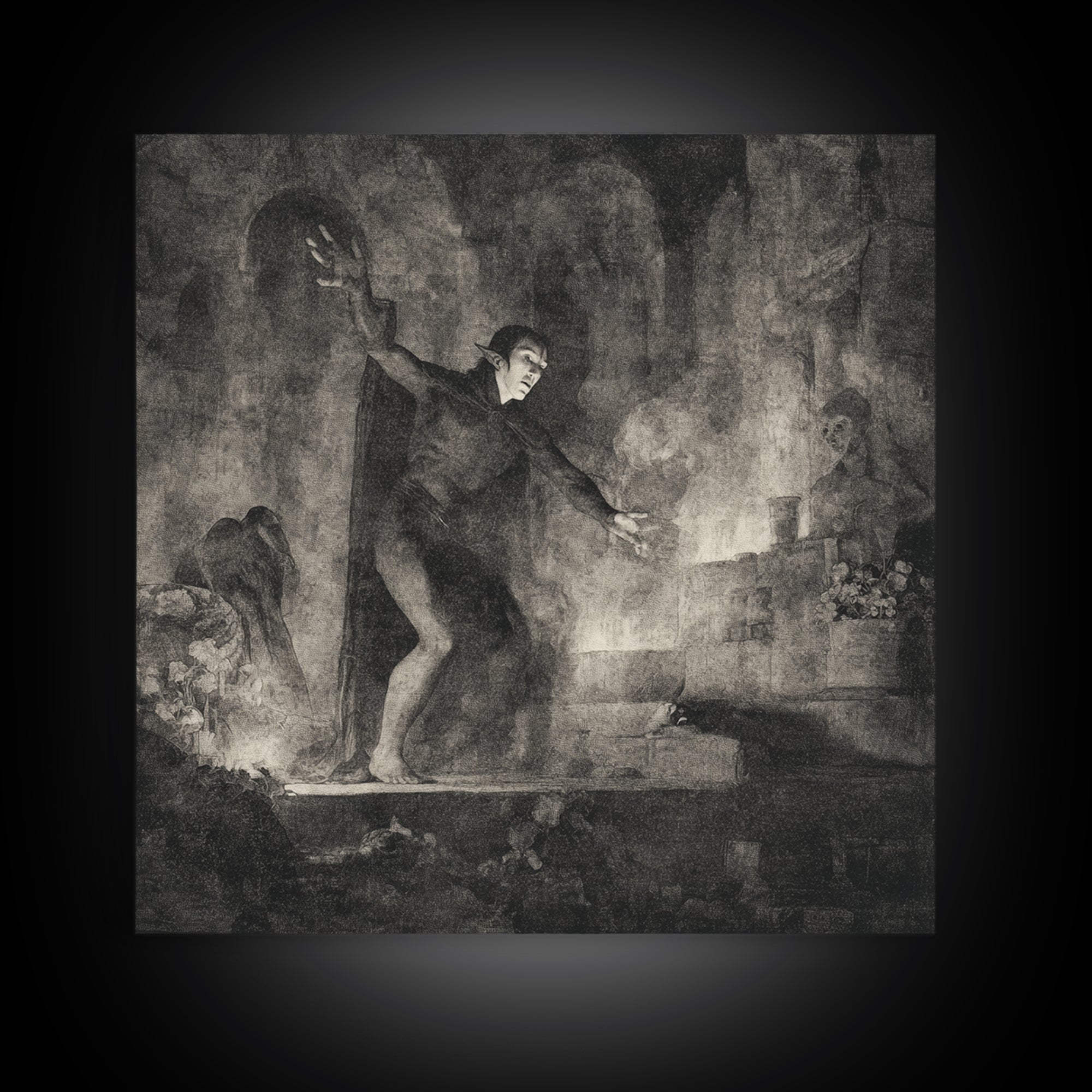 The Candlelit Crypt, Symbolist Dream Art, Square Wall Art, Macabre Wall Art, Framed Canvas Print, Halloween Wall Art, Halloween Decor