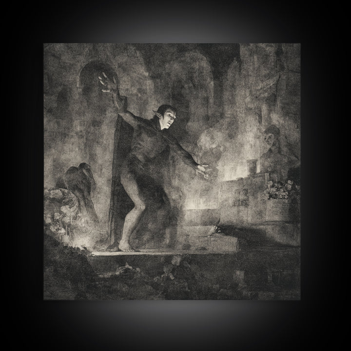 The Candlelit Crypt, Symbolist Dream Art, Square Wall Art, Macabre Wall Art, Framed Canvas Print, Halloween Wall Art, Halloween Decor