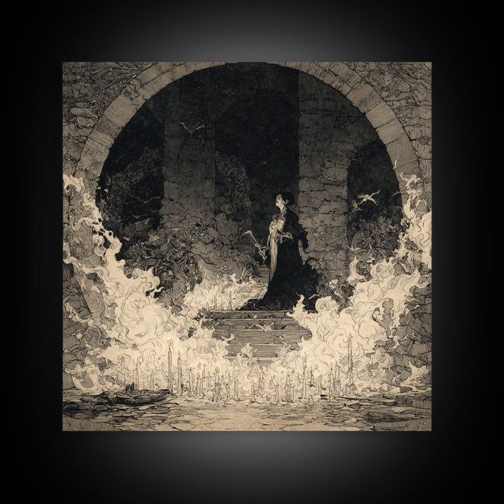 The Candlelit Crypt, Decadent Gothic Art, Square Wall Art, Macabre Wall Art, Canvas Print, Halloween Wall Art, Statement Wall Art