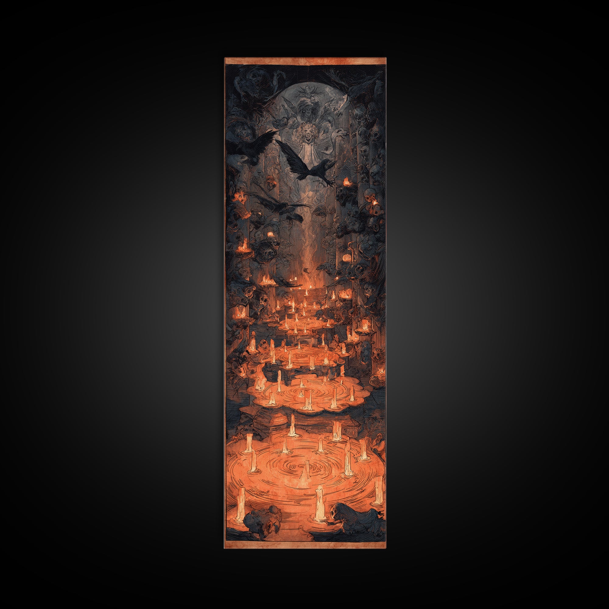 The Candlelit Crypt, Expressionist Gothic Art, Tall Narrow Wall Art, Macabre Wall Art, Canvas Print, Halloween Wall Art, Statement Wall Art