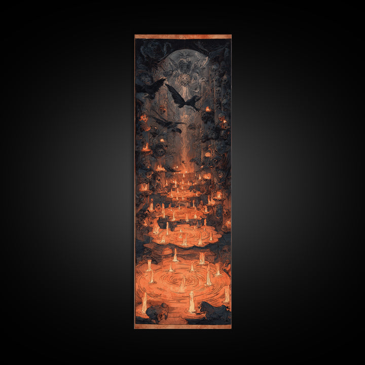 The Candlelit Crypt, Expressionist Gothic Art, Tall Narrow Wall Art, Macabre Wall Art, Canvas Print, Halloween Wall Art, Statement Wall Art