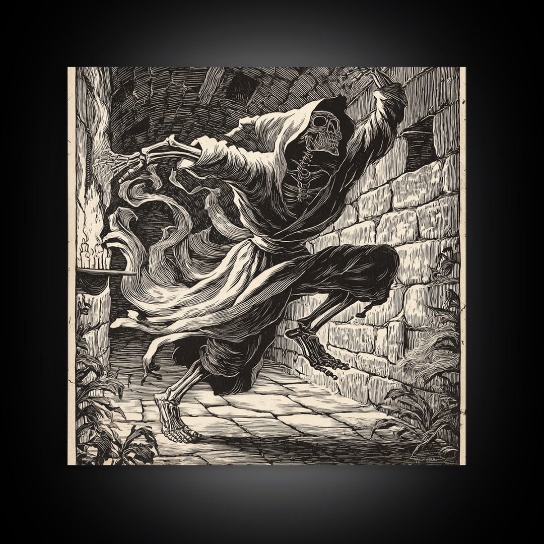 The Candlelit Crypt, Macabre Folk Print Art, Square Wall Art, Dark Fantasy Wall Art, Framed Canvas Print, Halloween Wall Art