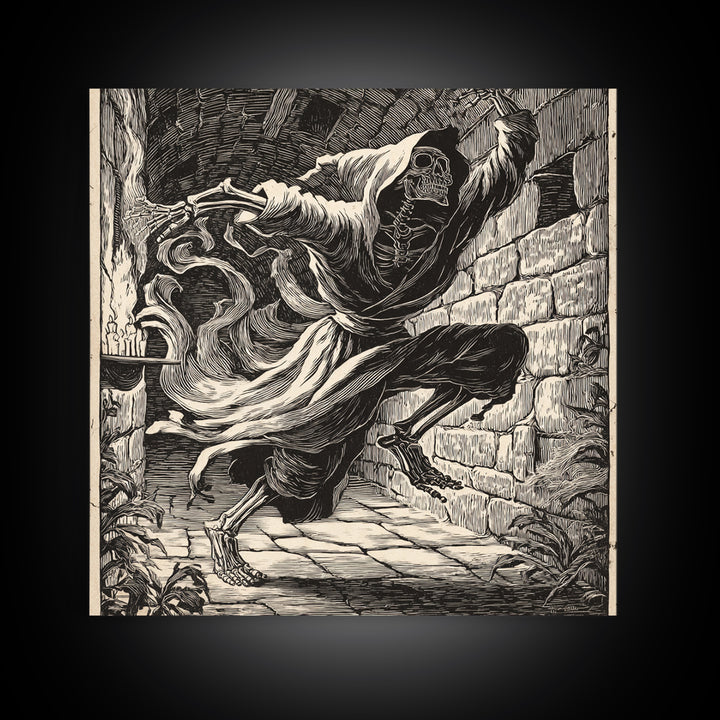 The Candlelit Crypt, Macabre Folk Print Art, Square Wall Art, Dark Fantasy Wall Art, Framed Canvas Print, Halloween Wall Art