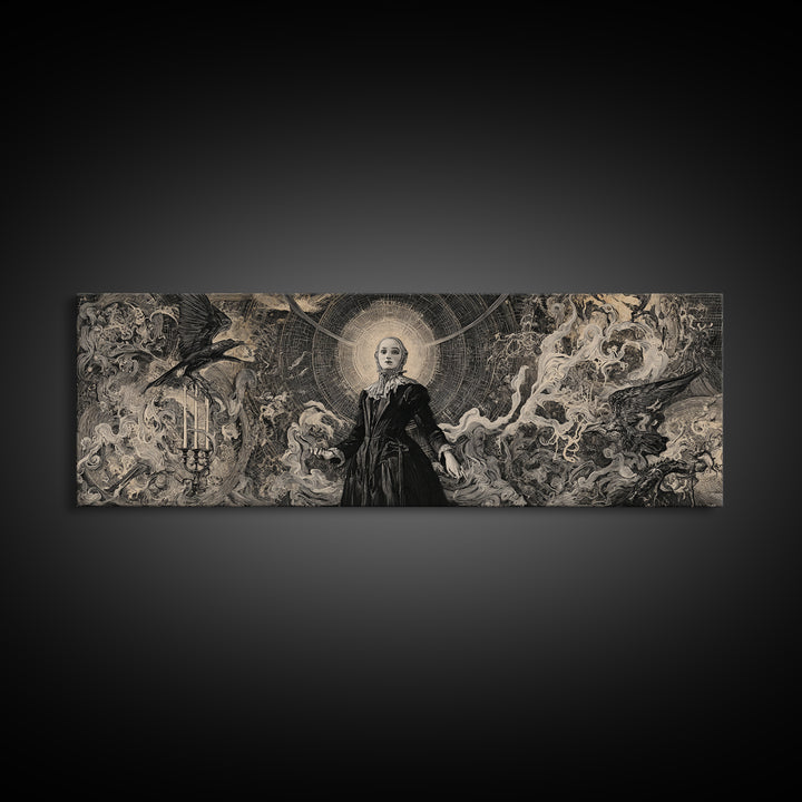Black Lace And Cobwebs, Dark Renaissance Art, Extra Wide Wall Art, Dark Fantasy Wall Art, Framed Canvas Print, Halloween Wall Art