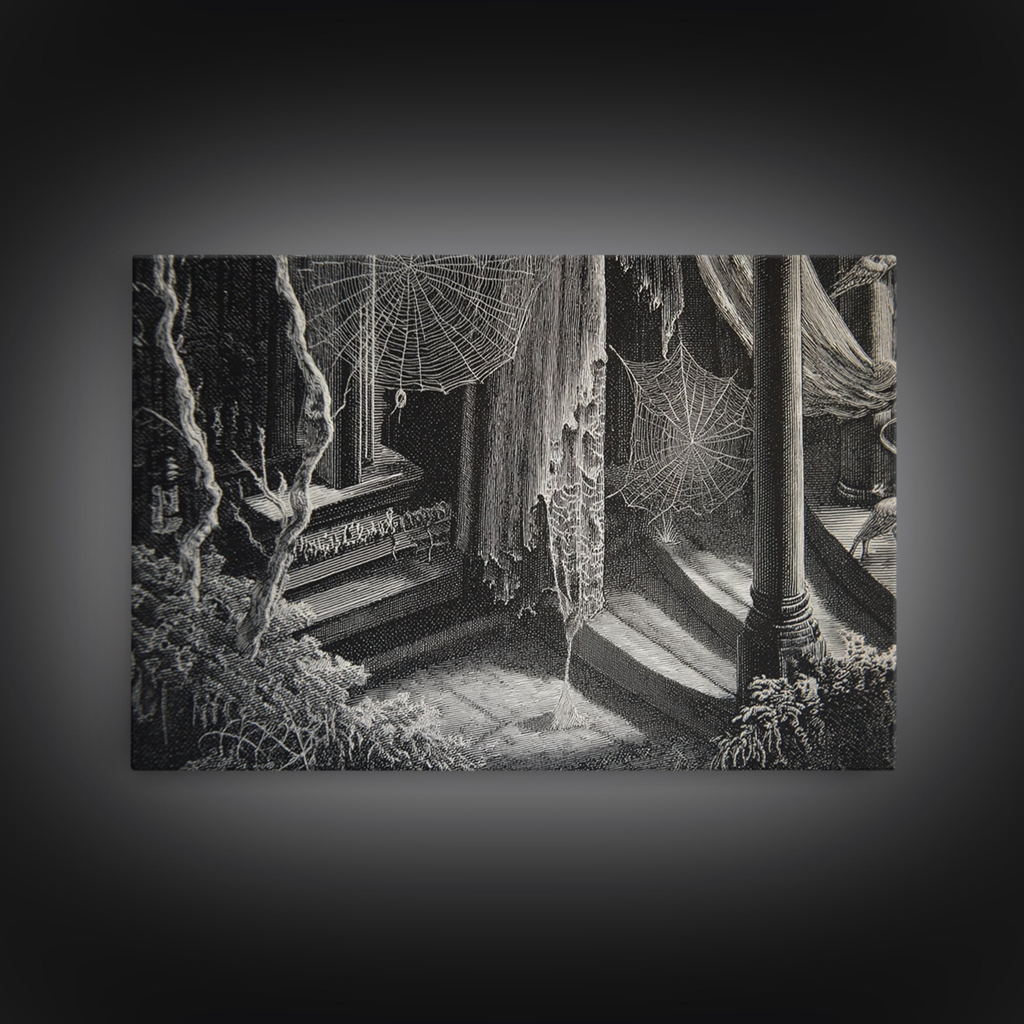 Black Lace And Cobwebs, Danse Macabre Art, Landscape Wall Art, Macabre Wall Art, Canvas Print, Halloween Wall Art