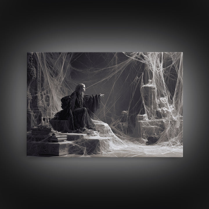 Black Lace And Cobwebs, Baroque Witchcraft Art, Landscape Wall Art, Dark Fantasy Wall Art, Canvas Print, Halloween Wall Art
