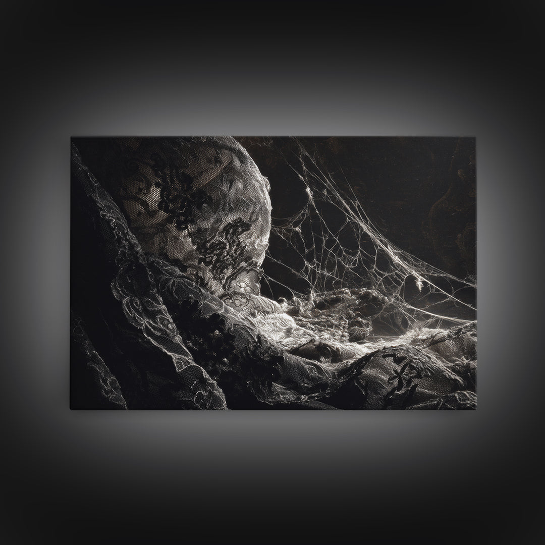 Black Lace And Cobwebs, Gothic Nightmare Art, Landscape Wall Art, Dark Halloween Decor, Canvas Print, Halloween Wall Art