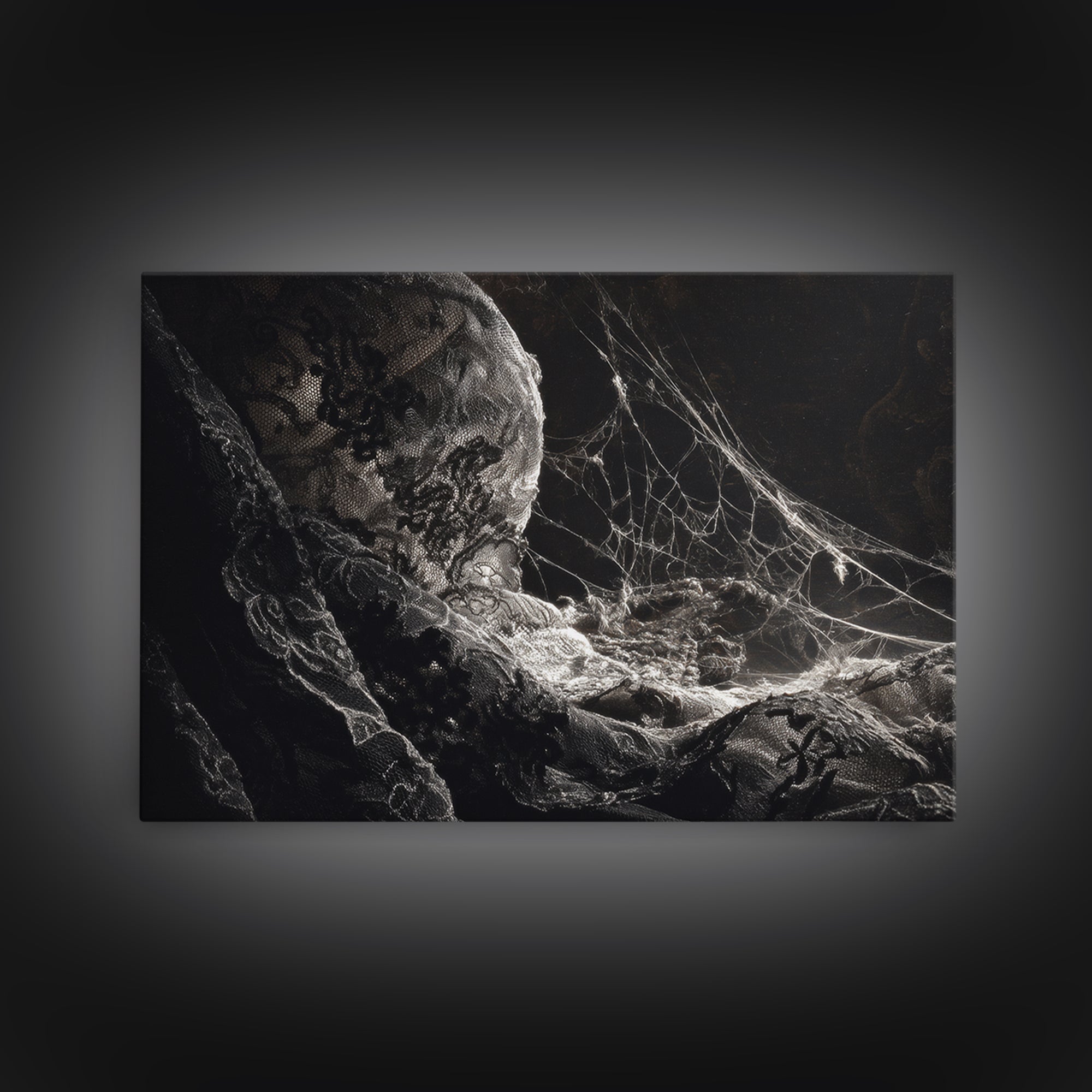 Black Lace And Cobwebs, Gothic Nightmare Art, Landscape Wall Art, Dark Halloween Decor, Canvas Print, Halloween Wall Art