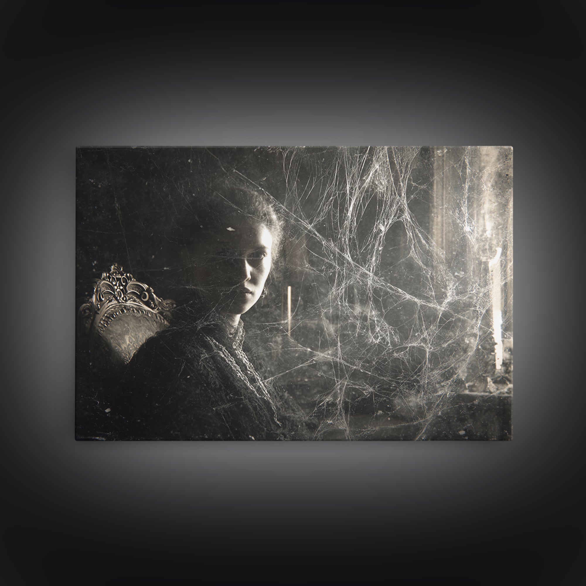 Black Lace And Cobwebs, Expressionist Gothic Art, Landscape Wall Art, Dark Halloween Decor, Framed Canvas Print, Halloween Wall Art