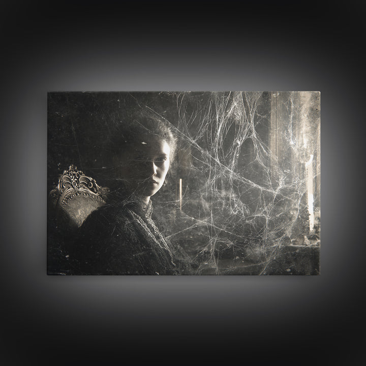 Black Lace And Cobwebs, Expressionist Gothic Art, Landscape Wall Art, Dark Halloween Decor, Framed Canvas Print, Halloween Wall Art