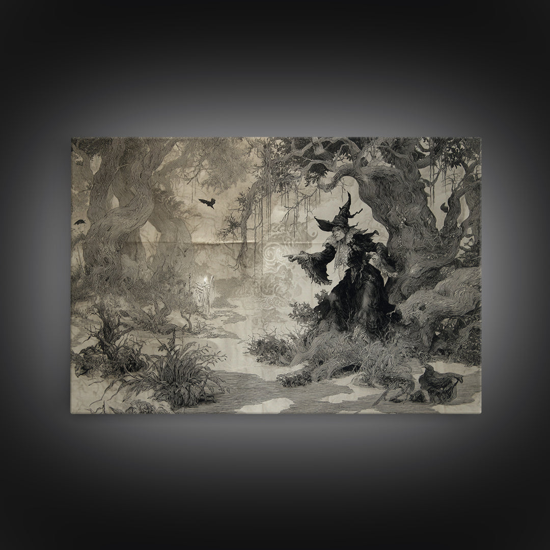 Black Lace And Cobwebs, Gothic Storybook Art, Landscape Wall Art, Dark Fantasy Wall Art, Canvas Print, Halloween Wall Art