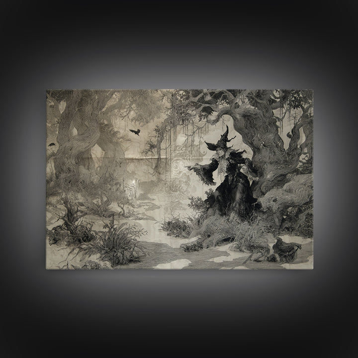 Black Lace And Cobwebs, Gothic Storybook Art, Landscape Wall Art, Dark Fantasy Wall Art, Canvas Print, Halloween Wall Art