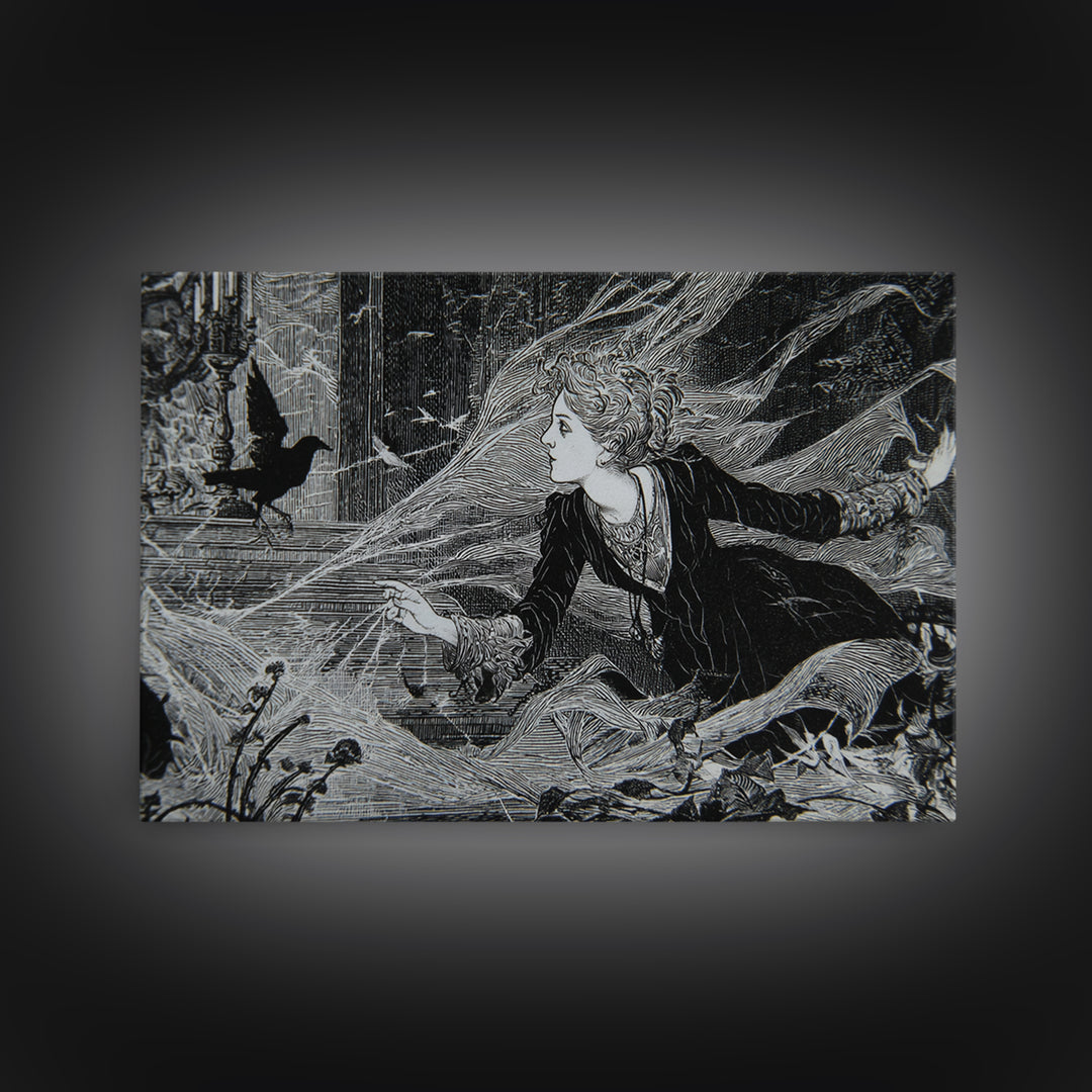 Black Lace And Cobwebs, Stained Glass Gothic Art, Landscape Wall Art, Macabre Wall Art, Framed Canvas Print, Halloween Wall Art