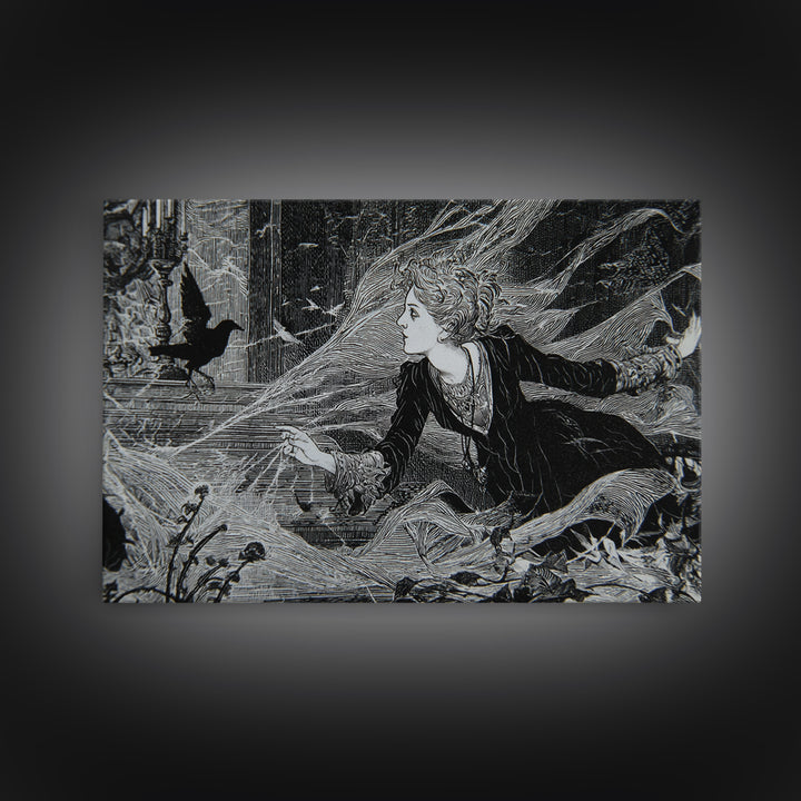 Black Lace And Cobwebs, Stained Glass Gothic Art, Landscape Wall Art, Macabre Wall Art, Framed Canvas Print, Halloween Wall Art