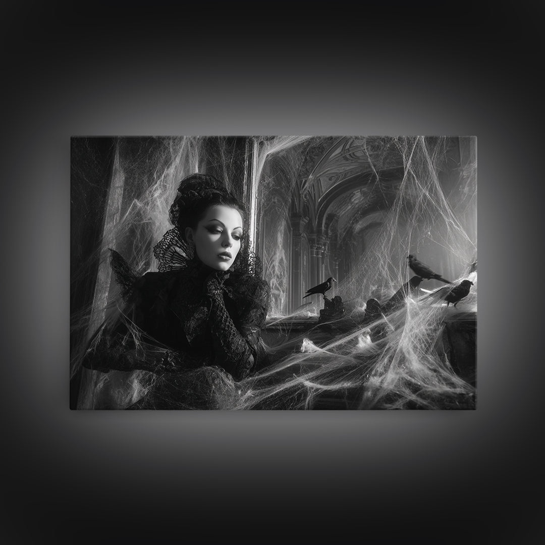 Black Lace And Cobwebs, Biomechanical Horror Art, Landscape Wall Art, Dark Fantasy Wall Art, Canvas Print, Halloween Wall Art