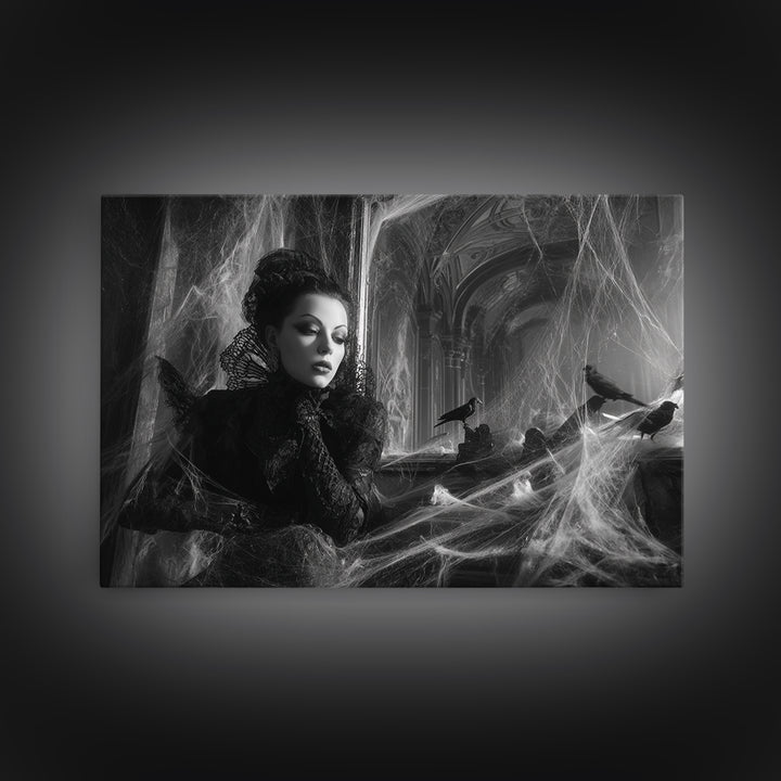 Black Lace And Cobwebs, Biomechanical Horror Art, Landscape Wall Art, Dark Fantasy Wall Art, Canvas Print, Halloween Wall Art