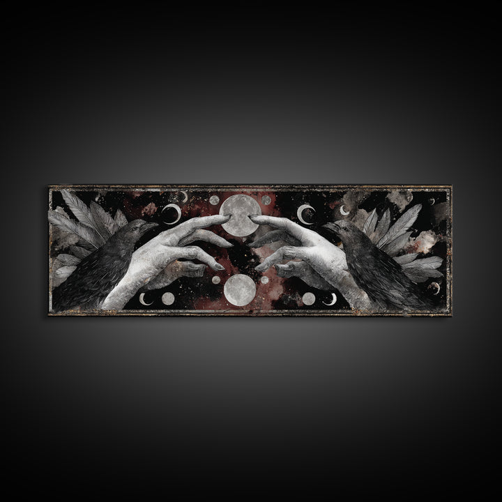 Occult Celestial Hands Framed Canvas Print, Dark Art, Living Room Decor, Fine Art, Nocturne, Luxury Decor, Textured Painting, DAR-3x1-12