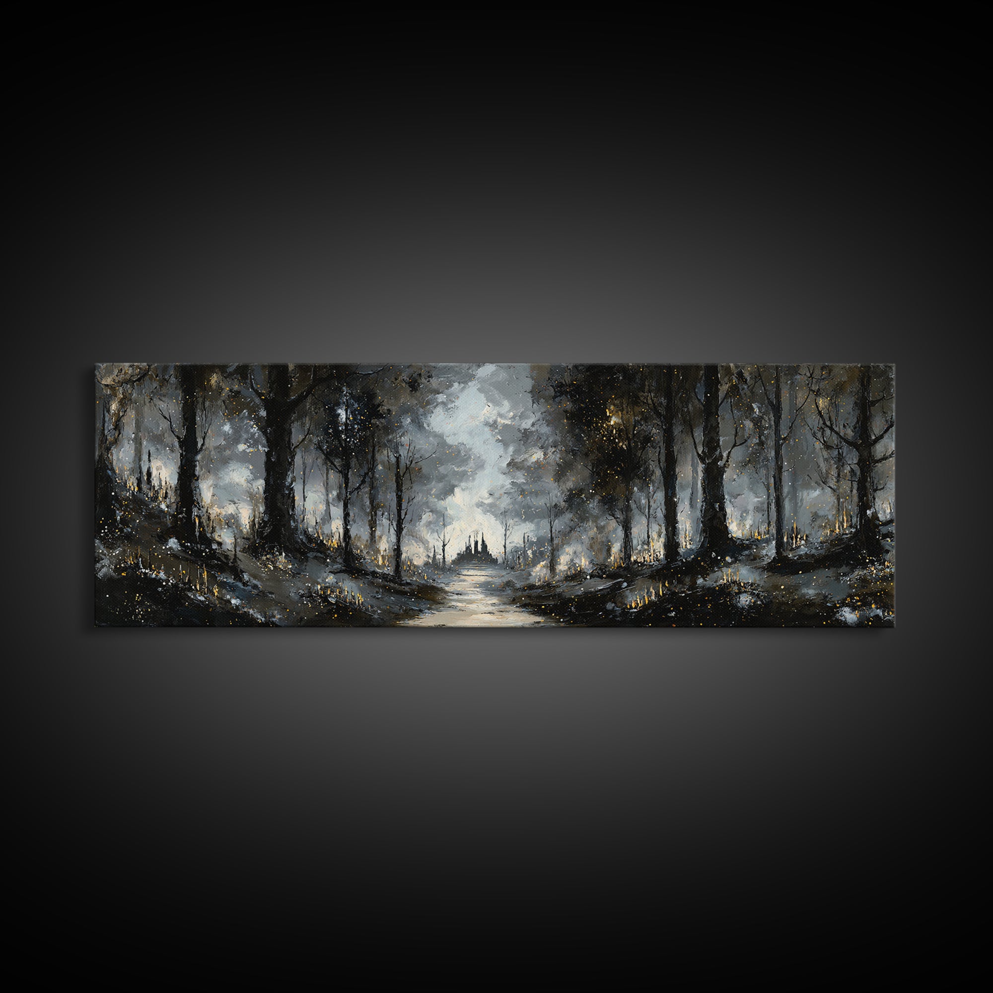 Moonlit Forest Path Canvas Print, Dark Art, Luxury Decor, Living Room Decor, Fine Art, Nocturne, Art Print, Digital Art, DAR-3x1-19