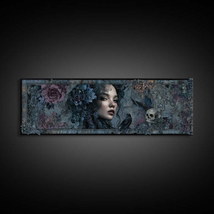 Gothic Woman Portrait Canvas Print, Dark Art, Weird Art, Living Room Decor, Fine Art, Nocturne, Textured Painting, DAR-3x1-20
