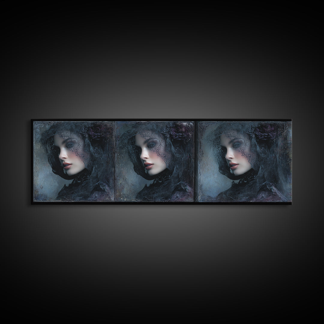 Gothic Woman Portrait Canvas Print, Dark Art, Art Print, Living Room Decor, Nocturne, Halloween Art, Unique Wall Decor, DAR-3x1-92