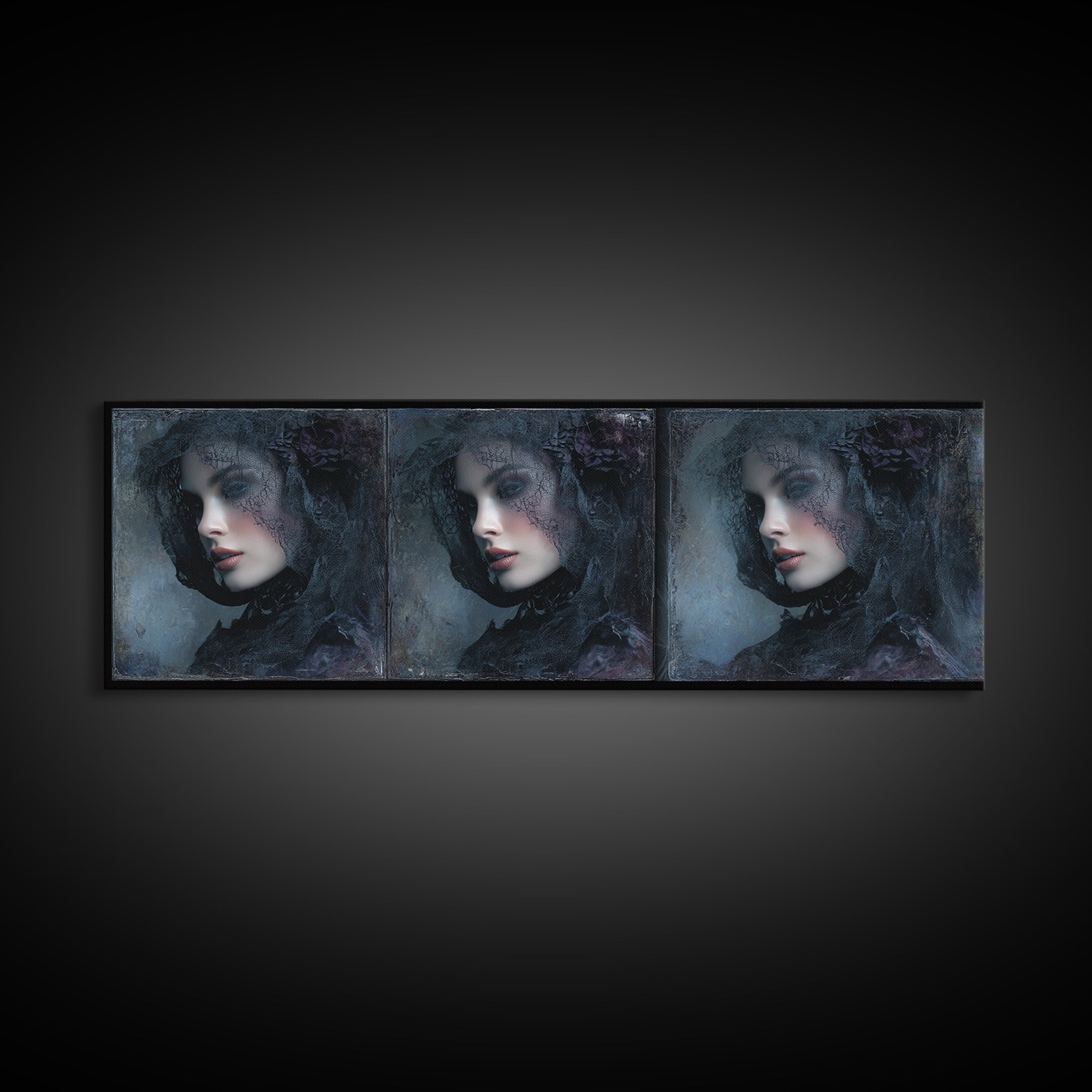 Gothic Woman Portrait Canvas Print, Dark Art, Art Print, Living Room Decor, Nocturne, Halloween Art, Unique Wall Decor, DAR-3x1-92