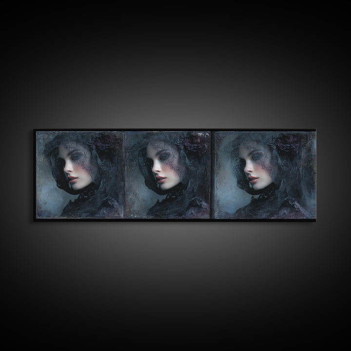 Gothic Woman Portrait Canvas Print, Dark Art, Art Print, Living Room Decor, Nocturne, Halloween Art, Unique Wall Decor, DAR-3x1-92