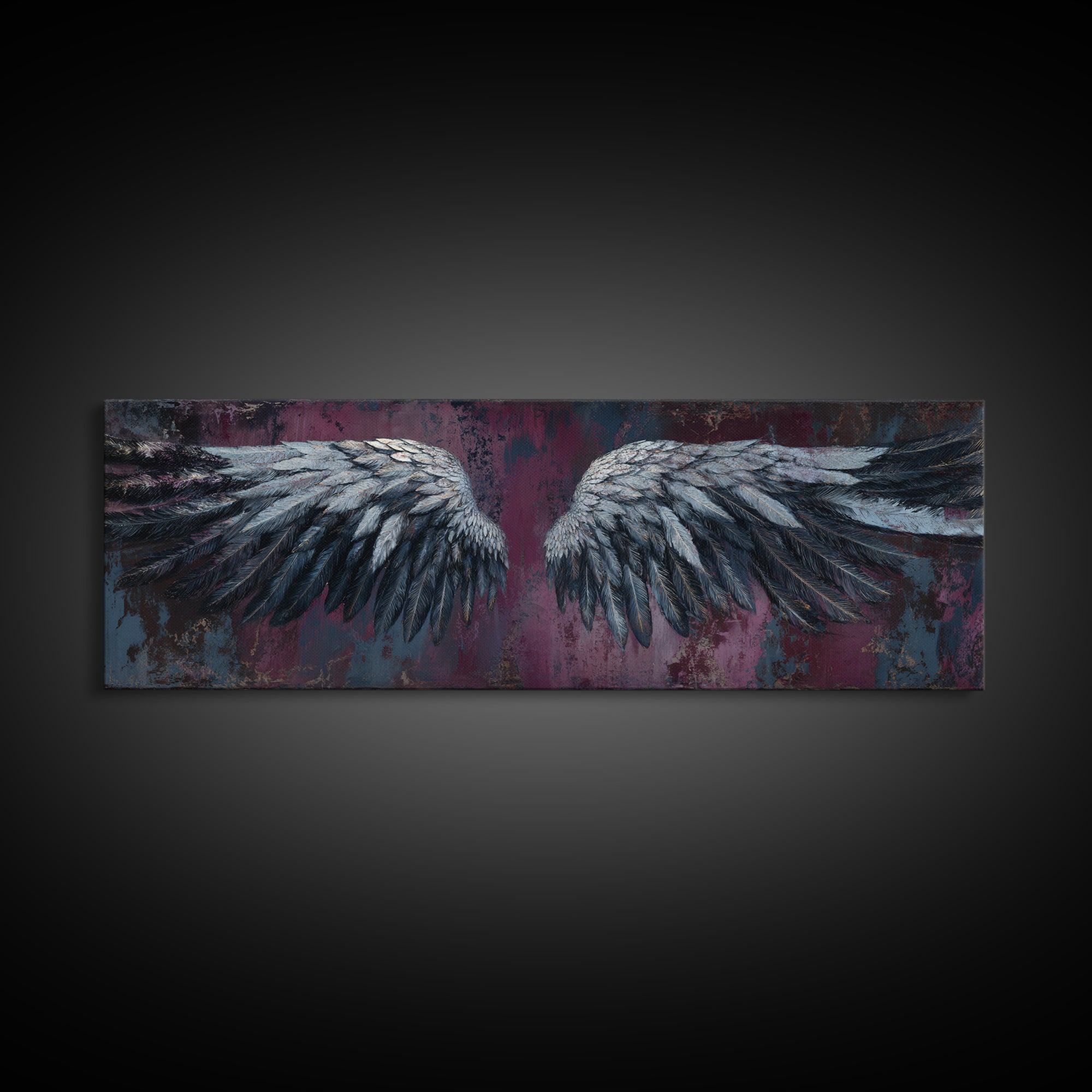Dark Angel Wings Canvas Print, Dark Art, Art Print, Living Room Decor, Oil Painting, Nocturne, Halloween Art, Unique Wall Decor, DAR-3x1-95