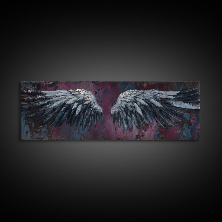 Dark Angel Wings Canvas Print, Dark Art, Art Print, Living Room Decor, Oil Painting, Nocturne, Halloween Art, Unique Wall Decor, DAR-3x1-95