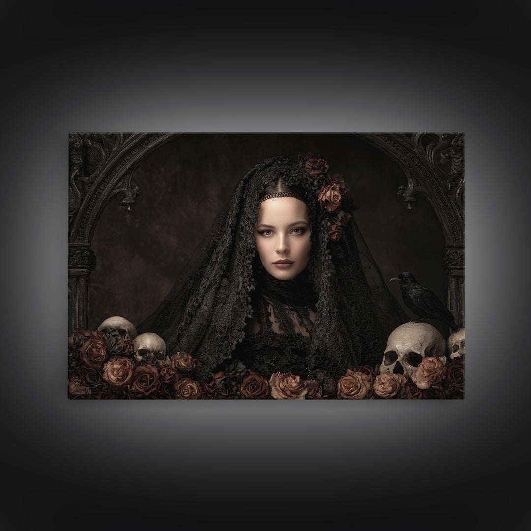 Gothic Woman Portrait Canvas Print, Dark Art, Room Decor, Living Room Decor, Oil Painting, Nocturne, Digital Art, DAR-3x2-56