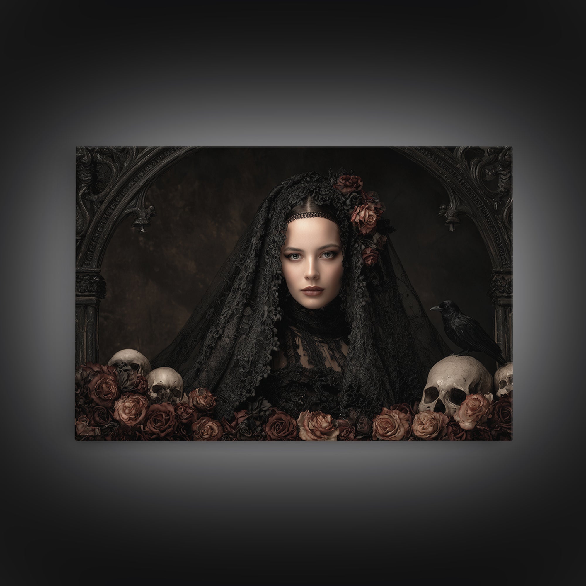 Gothic Woman Portrait Canvas Print, Dark Art, Room Decor, Living Room Decor, Oil Painting, Nocturne, Digital Art, DAR-3x2-56