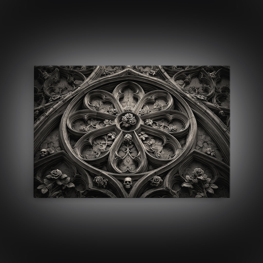 Gothic Cathedral Window Canvas Print, Dark Art, Minimalist Decor, Living Room Decor, Fine Art, Nocturne, Oil Painting, DAR-3x2-68