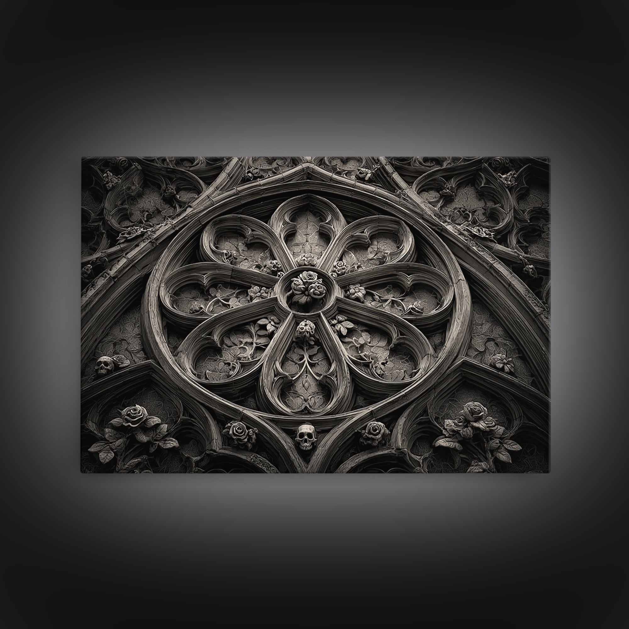 Gothic Cathedral Window Canvas Print, Dark Art, Minimalist Decor, Living Room Decor, Fine Art, Nocturne, Oil Painting, DAR-3x2-68