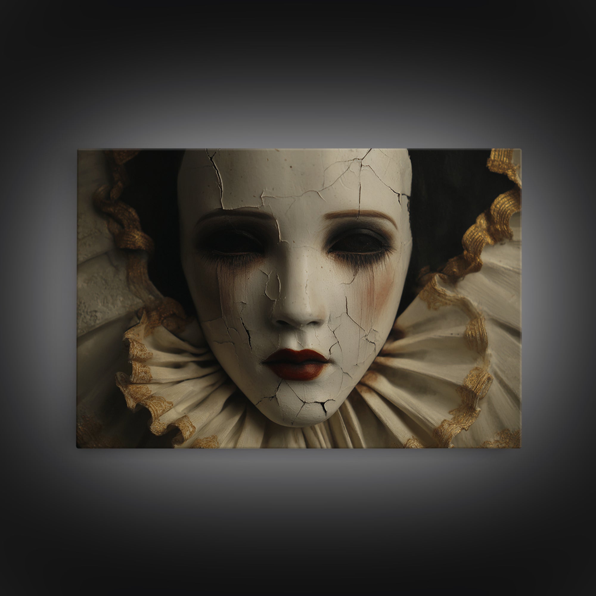 Cracked Porcelain Doll Portrait Canvas Print, Dark Art, Painting, Living Room Decor, Oil Painting, Nocturne, Gothic Wall Art, DAR-3x2-75