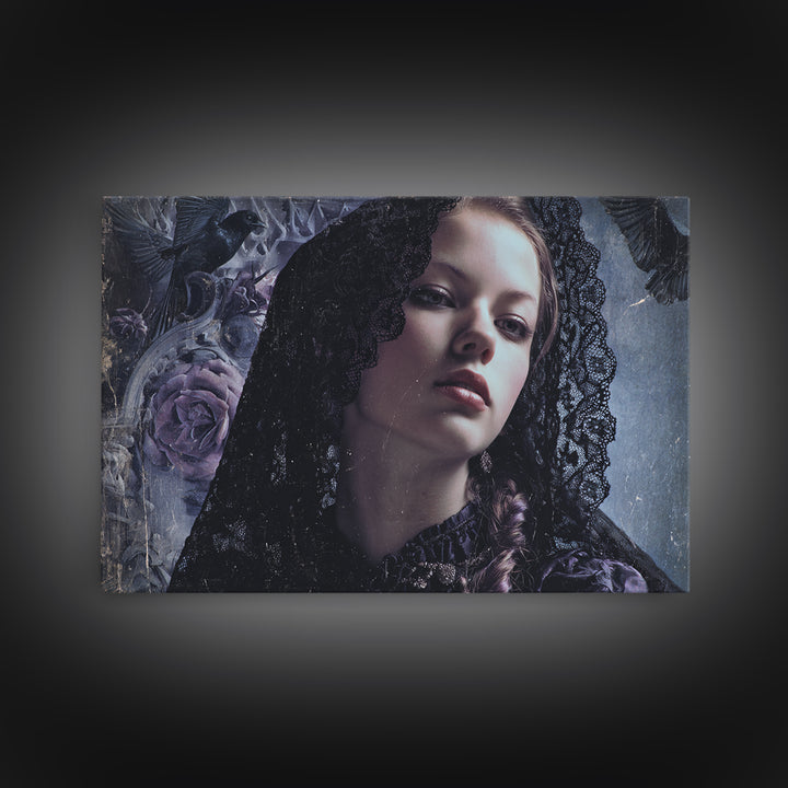 Gothic Woman Portrait Framed Canvas Print, Dark Art, Gothic Art, Living Room Decor, Fine Art, Nocturne, Fine Art Print, DAR-3x2-8
