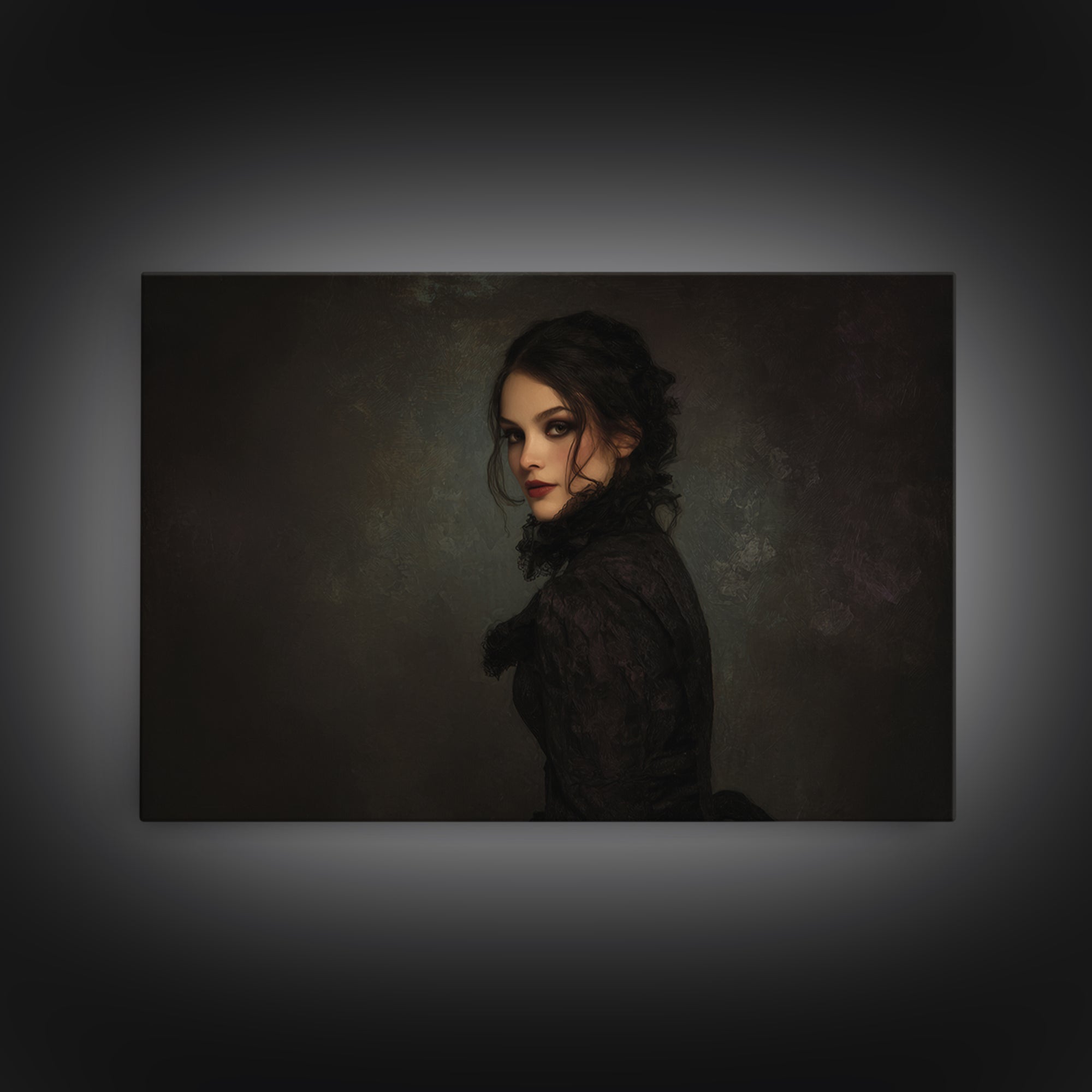 Vampire Inspired Portrait with Pale Dramatic Light Canvas Print, Dark Art, Boho Decor, Living Room Decor, Fine Art, Nocturne, DAR-3x2-89