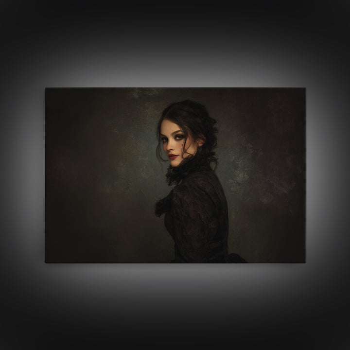 Vampire Inspired Portrait with Pale Dramatic Light Canvas Print, Dark Art, Boho Decor, Living Room Decor, Fine Art, Nocturne, DAR-3x2-89