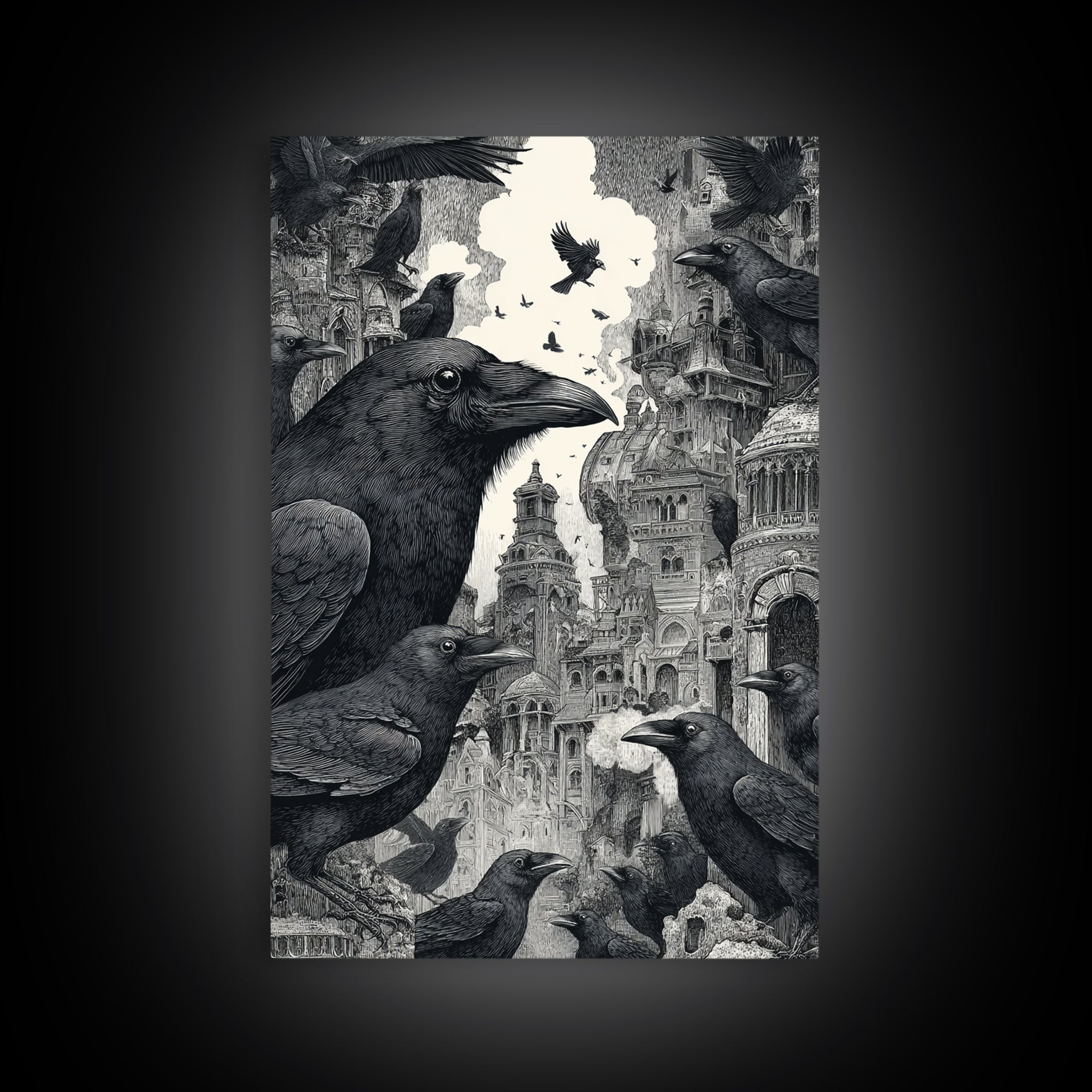 Ravens And Ruins, Victorian Macabre Art, Vertical Wall Art, Dark Halloween Decor, Canvas Print, Halloween Wall Art