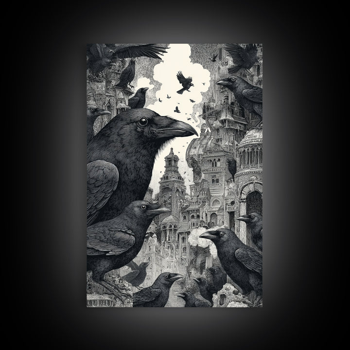 Ravens And Ruins, Victorian Macabre Art, Vertical Wall Art, Dark Halloween Decor, Canvas Print, Halloween Wall Art