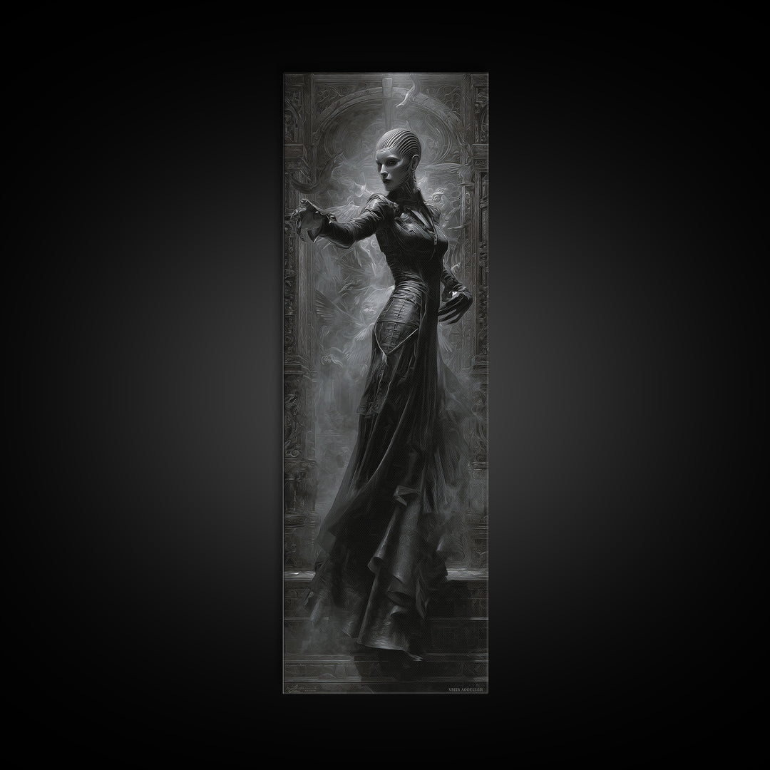 Ravens And Ruins, Biomechanical Horror Art, Tall Narrow Wall Art, Dark Fantasy Wall Art, Canvas Print, Halloween Wall Art