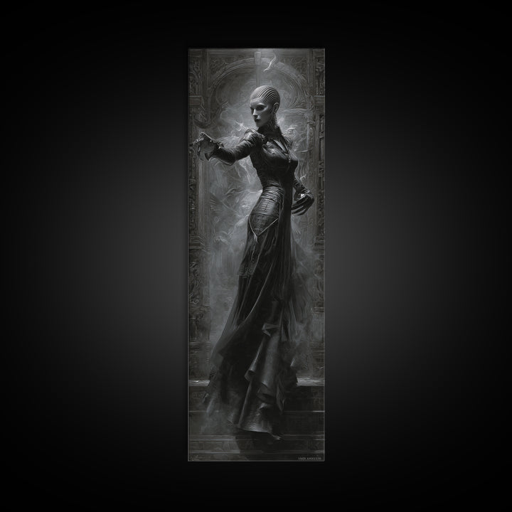 Ravens And Ruins, Biomechanical Horror Art, Tall Narrow Wall Art, Dark Fantasy Wall Art, Canvas Print, Halloween Wall Art