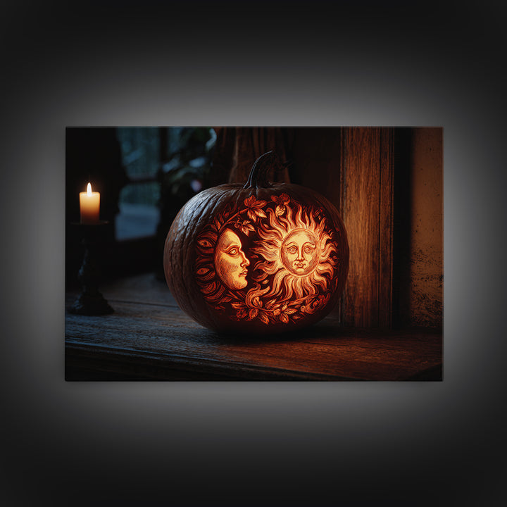 Pumpkins And Moon Phases, Danse Macabre Art, Landscape Wall Art, Macabre Wall Art, Canvas Print, Halloween Wall Art