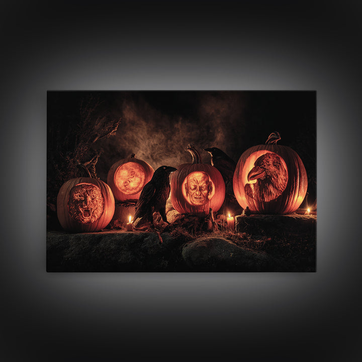 Pumpkins And Moon Phases, Baroque Witchcraft Art, Landscape Wall Art, Dark Fantasy Wall Art, Canvas Print, Halloween Wall Art
