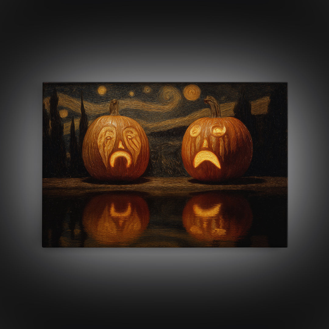 Pumpkins And Moon Phases, Symbolist Gothic Landscape, Landscape Wall Art, Gothic Horror Wall Art, Canvas Print, Halloween Wall Art
