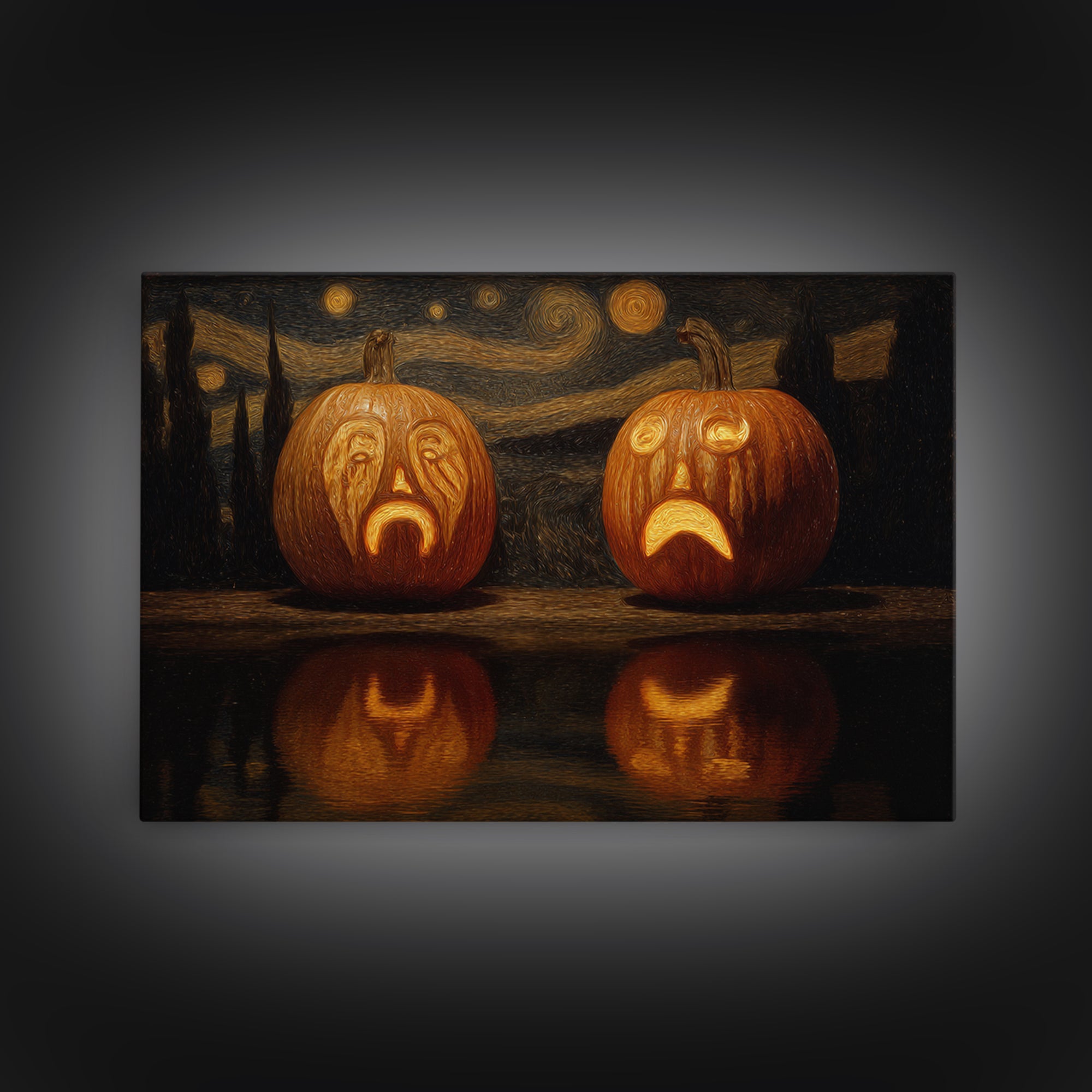 Pumpkins And Moon Phases, Symbolist Gothic Landscape, Landscape Wall Art, Gothic Horror Wall Art, Canvas Print, Halloween Wall Art