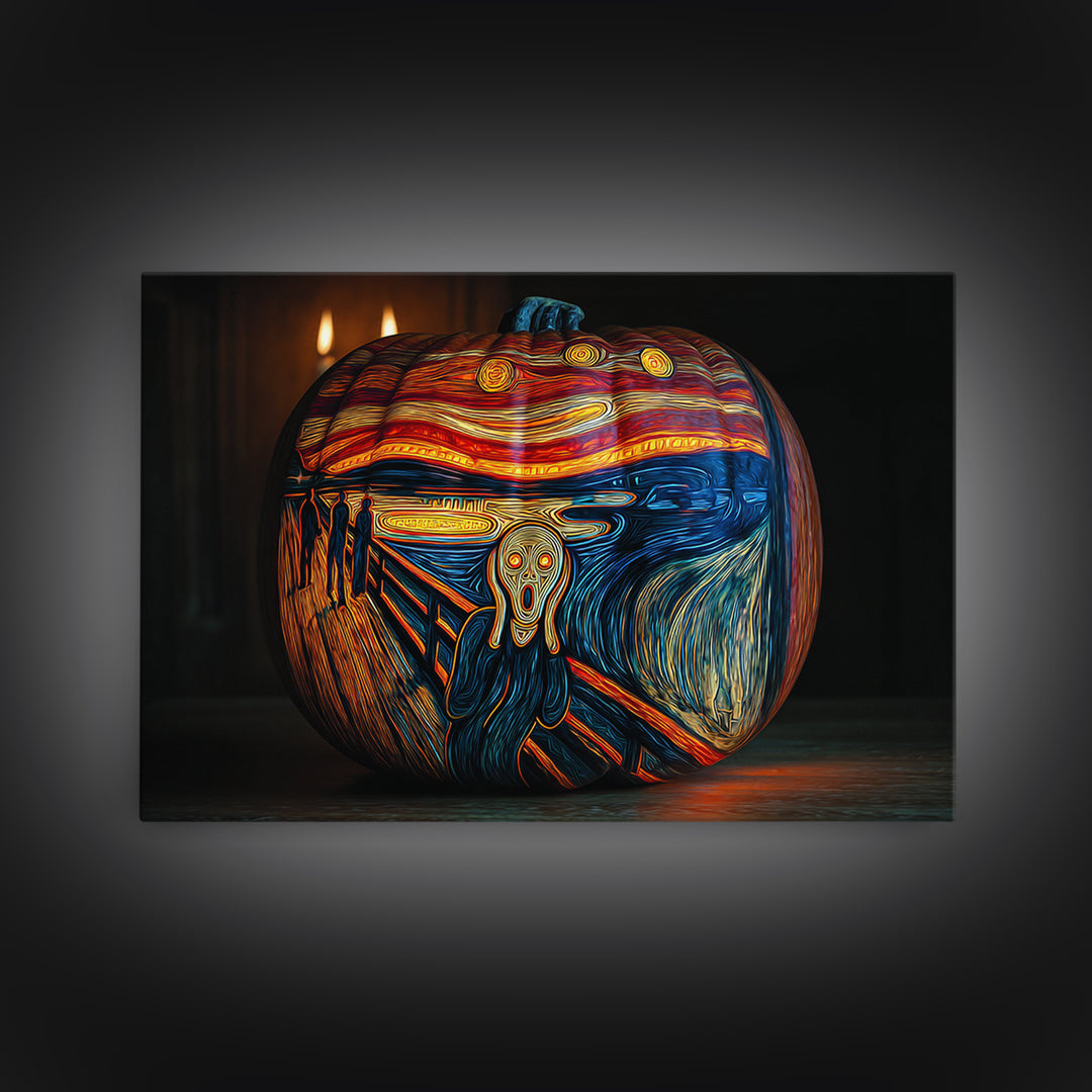 Pumpkins And Moon Phases, Expressionist Gothic Art, Landscape Wall Art, Dark Halloween Decor, Canvas Print, Halloween Wall Art