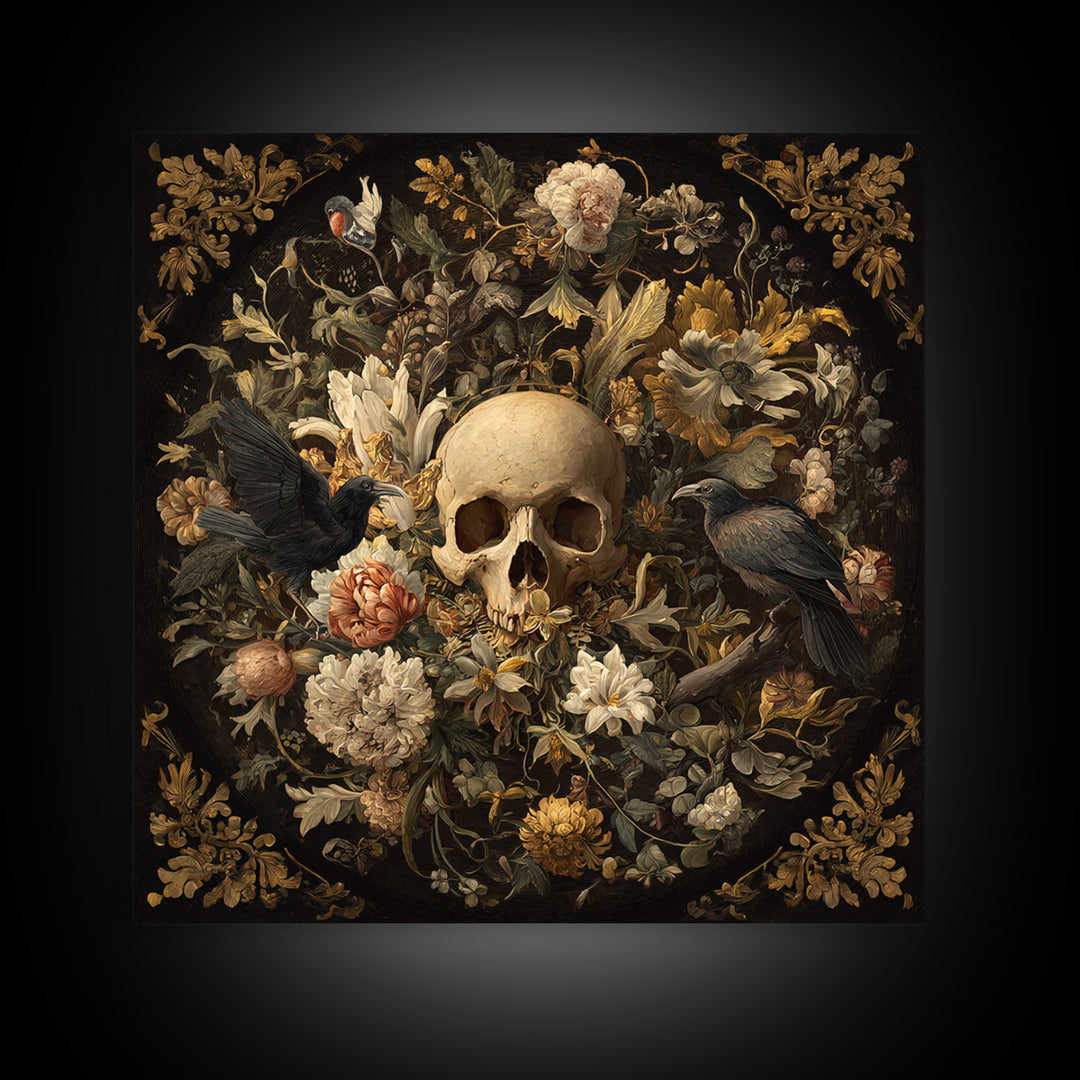 Skeletal Botanicals, Baroque Witchcraft Art, Square Wall Art, Dark Halloween Decor, Canvas Print, Halloween Wall Art, Spooky Wall Decor
