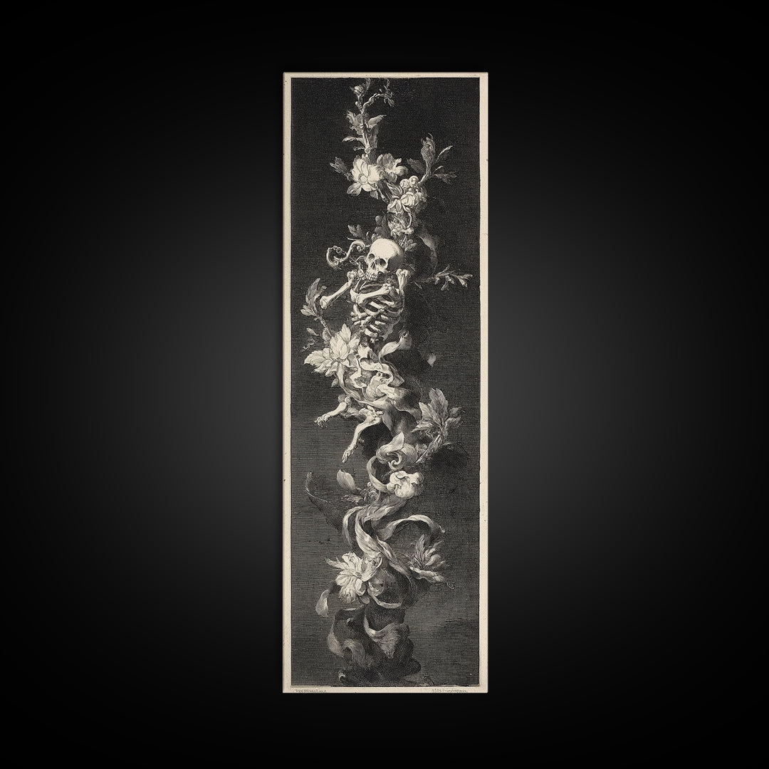 Skeletal Botanicals, Architectural Etching Art, Tall Narrow Wall Art, Gothic Horror Wall Art, Canvas Print, Halloween Wall Art
