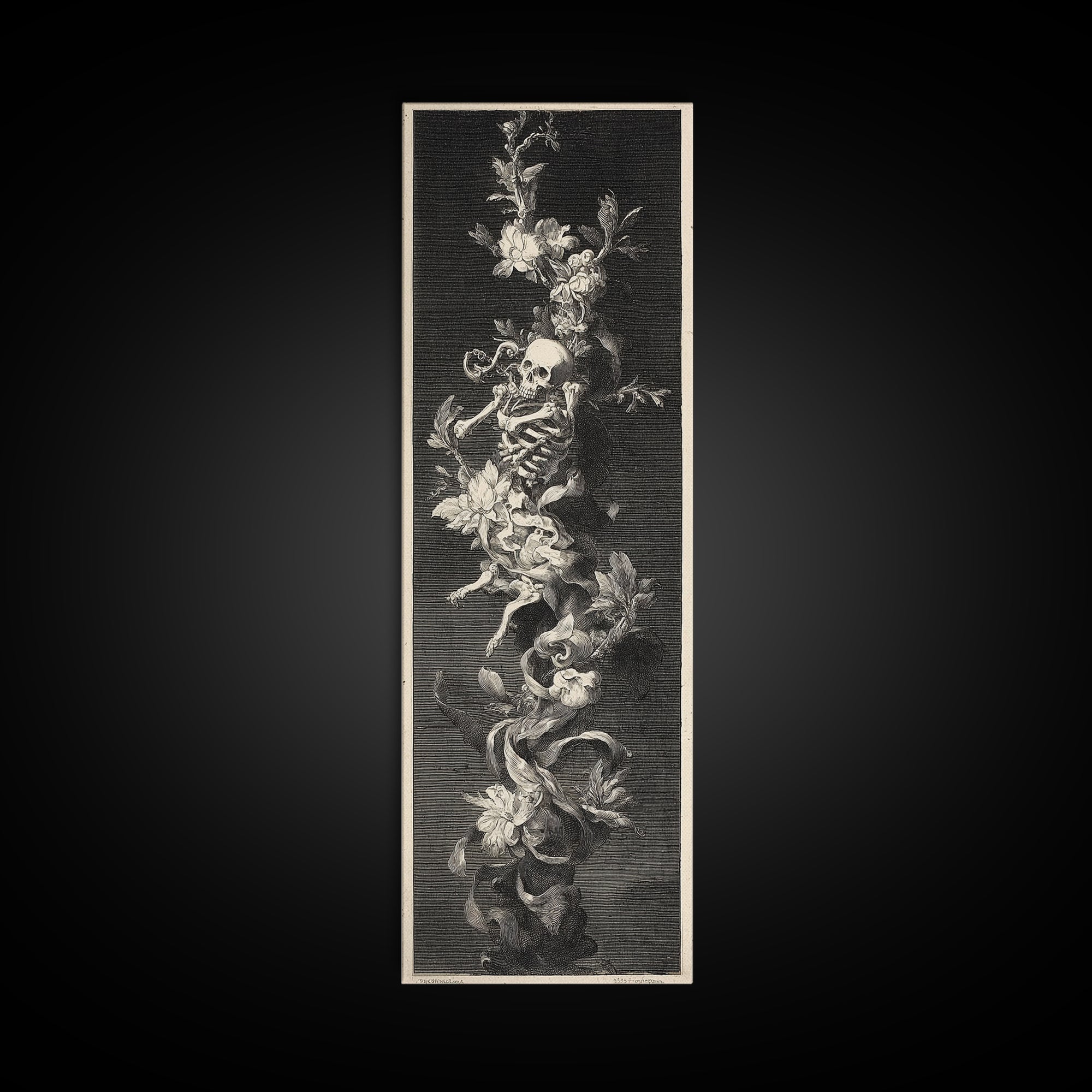 Skeletal Botanicals, Architectural Etching Art, Tall Narrow Wall Art, Gothic Horror Wall Art, Canvas Print, Halloween Wall Art